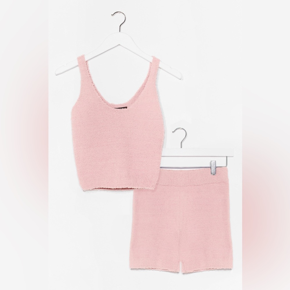 Nasty Gal Knit's My Life Chenille Shorts Lounge Set in Pink